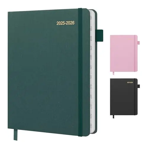 SEVEN MIN academic planner with linen cover and tabbed monthly sections