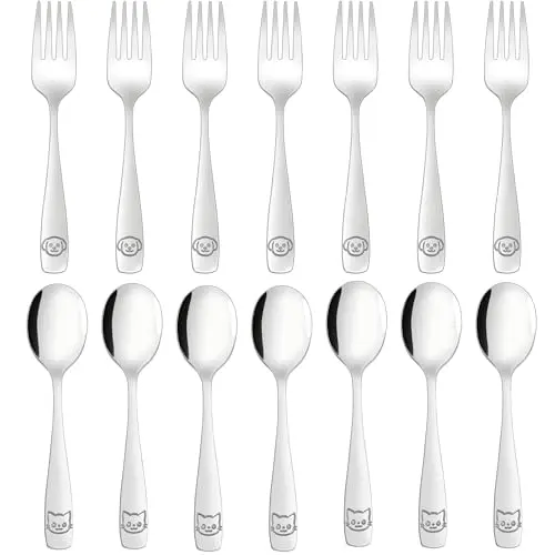 LOCONHA stainless steel toddler utensils set with animal motifs