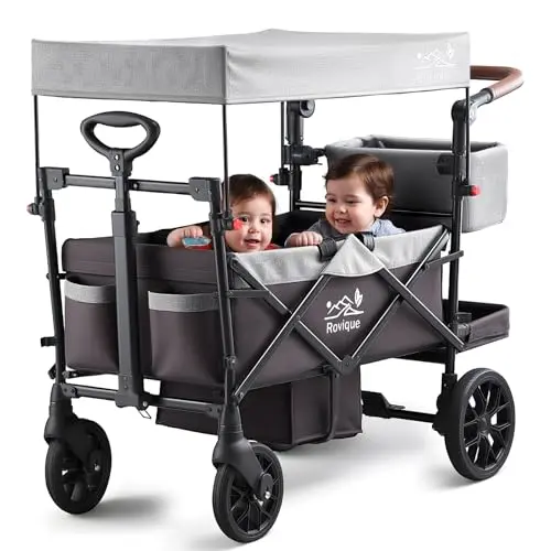 Rovique dark gray stroller wagon with removable snack tray and storage basket