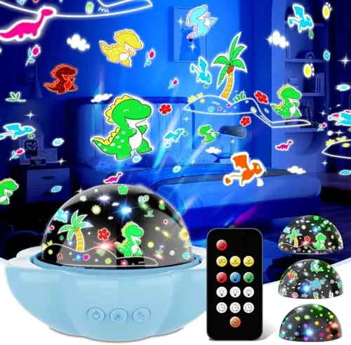 DQMOON blue dinosaur night light projector with remote control