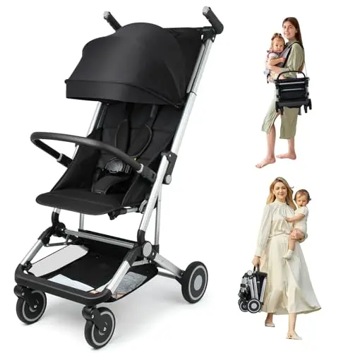 OutLitt ultra-compact stroller in black with one-handed fold for airplanes