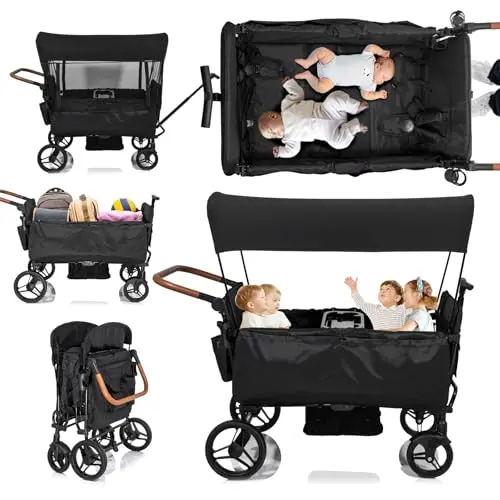 SPWVIP lightweight wagon stroller with mosquito net and storage pockets