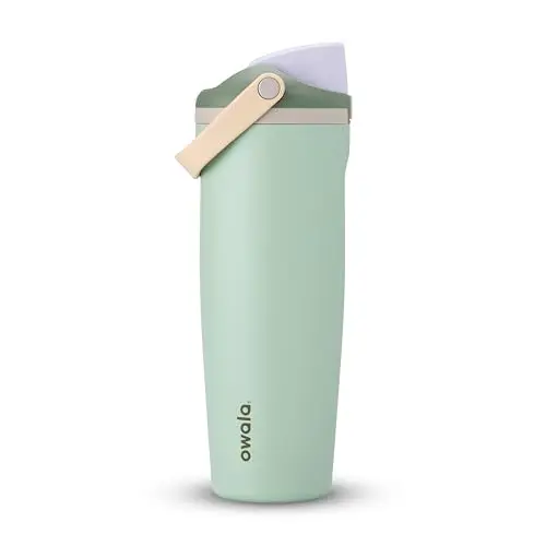 Owala FreeSip stainless steel water bottle in green eucalyptus color