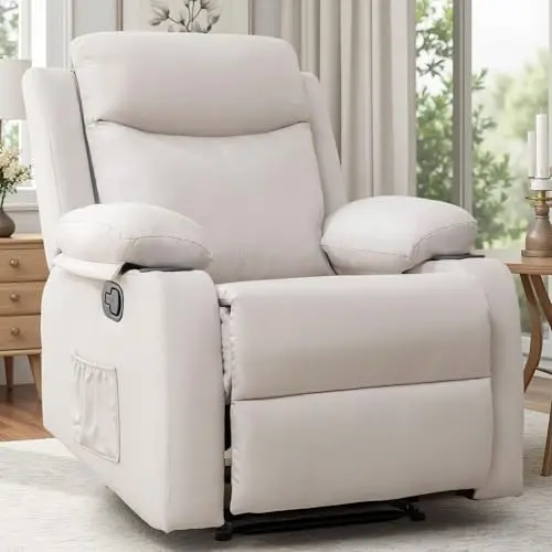 Korser compact recliner chair with cup holders and side pockets in beige