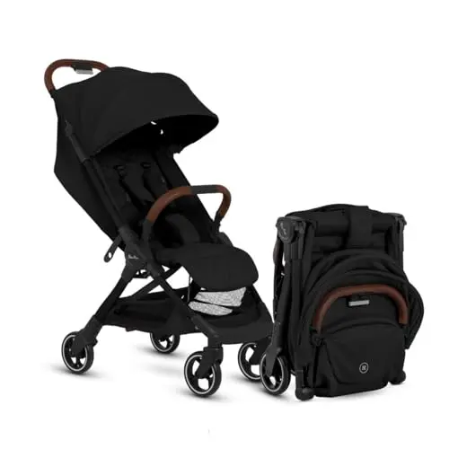 Silver Cross Clic compact travel stroller folded standing upright