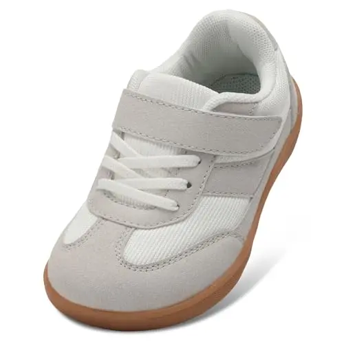 Kxsoi toddler wide barefoot shoes in white and grey with suede upper