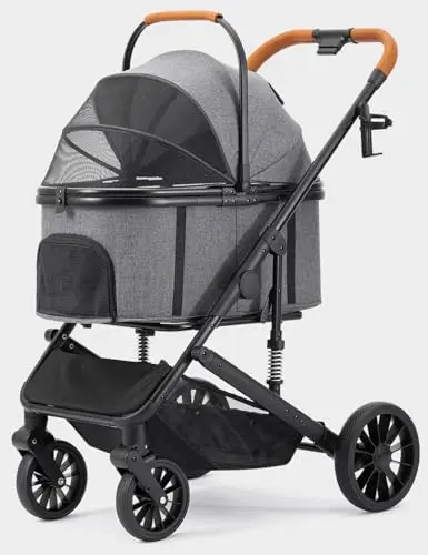 SUNTHX dog stroller with detachable carrier and adjustable canopy