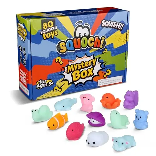 Assortment of mochi squishy toys in blind bags for sensory play