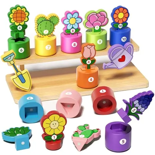 GJZZ wooden flower garden set with shape sorting for toddlers