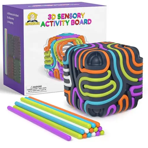 Ednzion 3D sensory activity cube with silicone mazes and colorful sticks