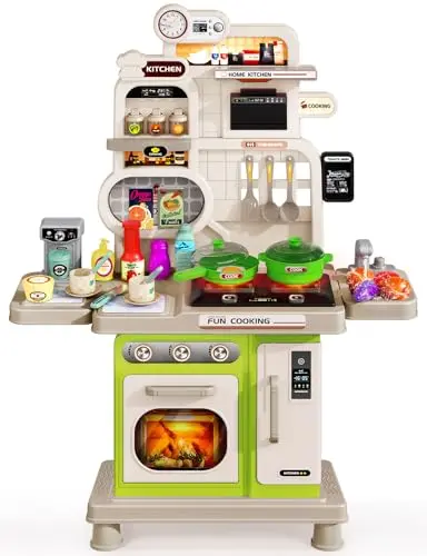 Kids Kitchen Playset with water circulation system and green finish
