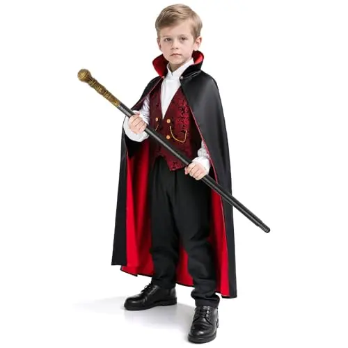Vampire prince costume with bat patterns and stand-up collar for kids