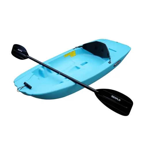 SEAFLO Guppie kids kayak in lake blue color with paddle