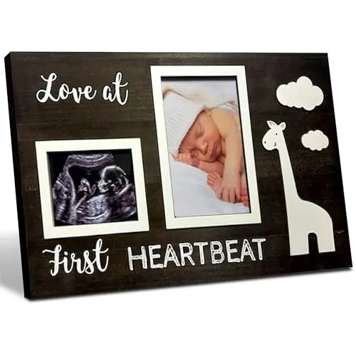 Wooden giraffe double photo frame for ultrasound and baby pictures