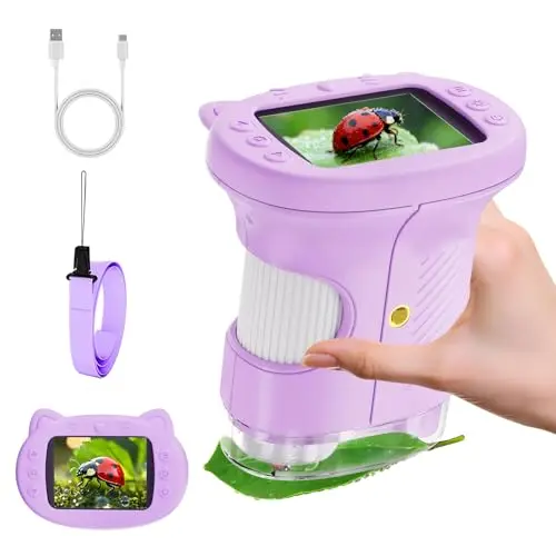 WINWEND purple handheld microscope with 2.4-inch screen for kids