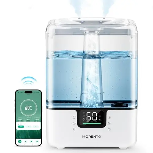 MERONTE smart humidifier with app control and LED display for bedroom use