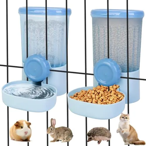 OFFKITSLY blue combination food and water feeder for small animals