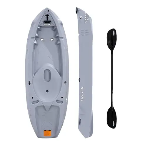 Lifetime Shark youth kayak in gray with shark-themed design