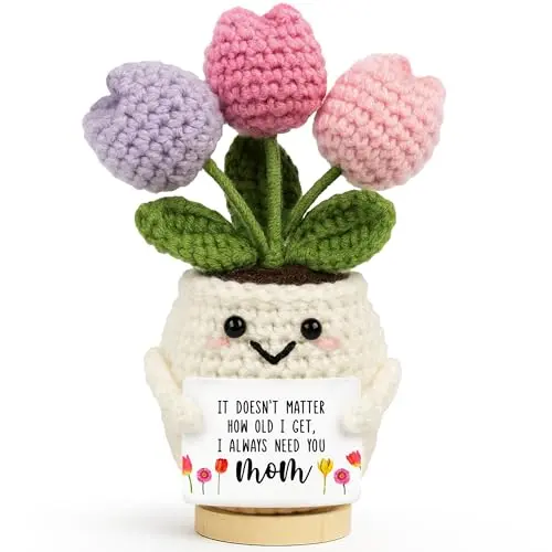 Lucagift crochet tulip flower doll with positive message for mom