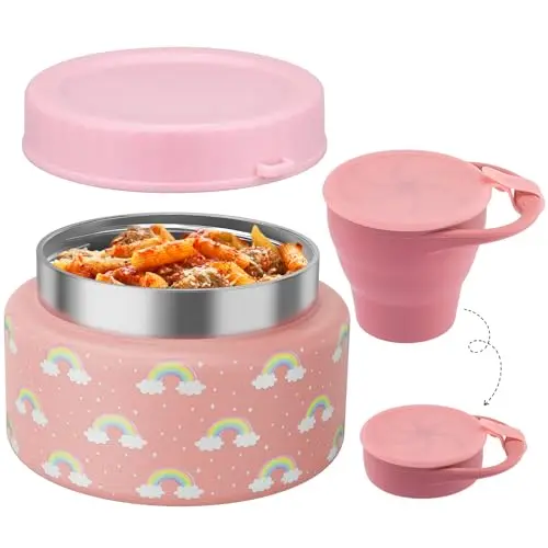 Zenvory insulated food jar and snack cups set in pink