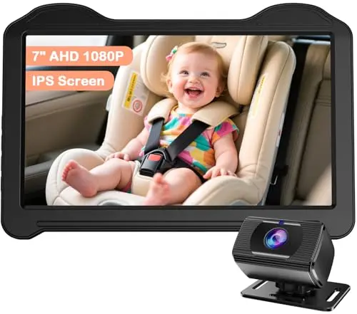 FODKH 7-inch baby car camera mounted in car showing clear view of rear seat