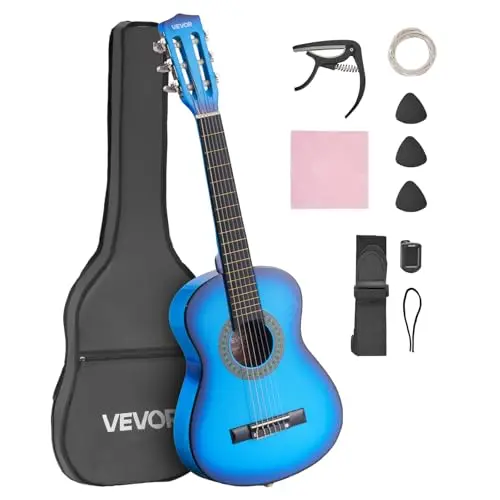 VEVOR 30 inch classical acoustic guitar with blue finish and full accessory kit