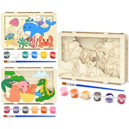Vileafy 3D wooden painting kit with animal shapes and individual paints