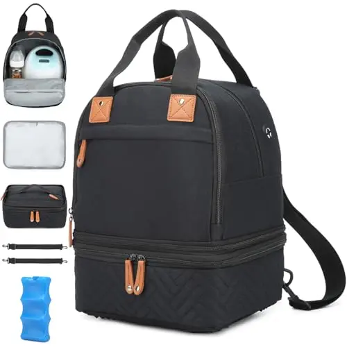SLINRKE black breast pump cooler case with included ice pack for Spectra