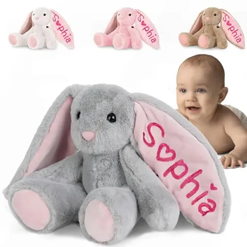 Personalized bunny plush with custom embroidered name on ears