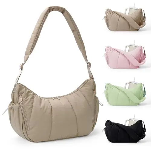 WANDERING NATURE puffer tote bag with tumbler pocket