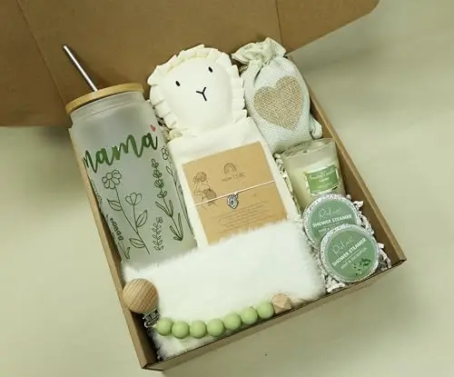 Castateo New Mom Gift Basket with tumbler, socks, and bracelet