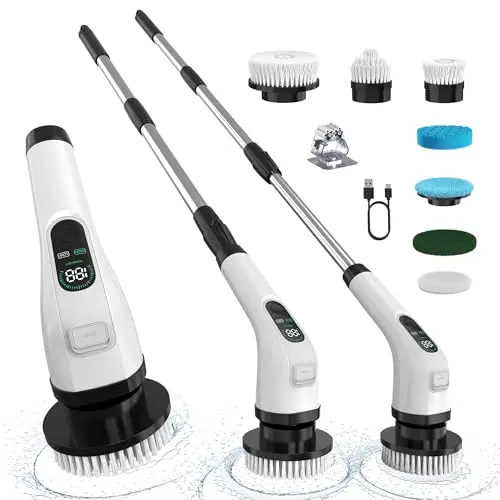 ALPONO cordless electric scrubber with multiple brush heads for shower cleaning