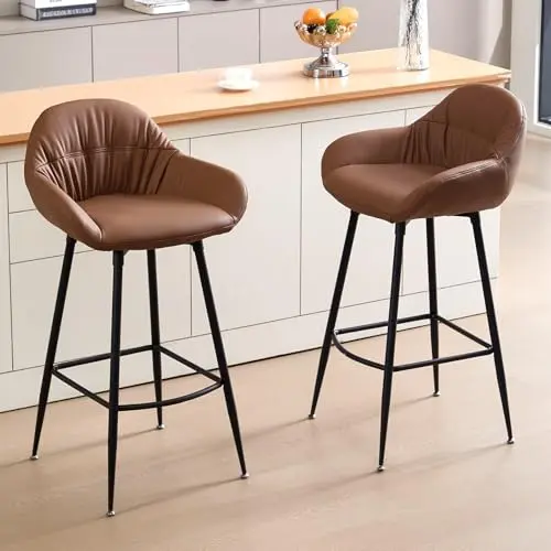 BV mid-century modern bar stools with PU leather and metal legs