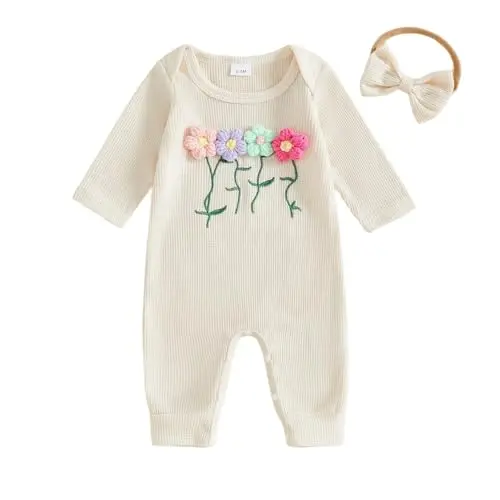 Afunbaby baby girl floral onesie with long sleeves