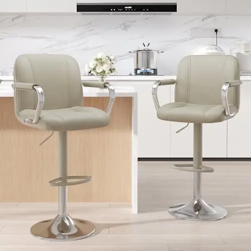 MALOL beige PU leather adjustable swivel bar stools